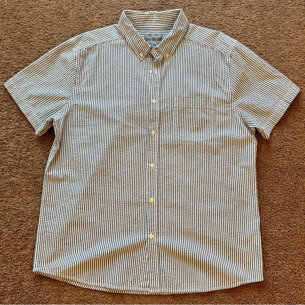 Falls Creek Blue and White Striped Seersucker Casual Shirt